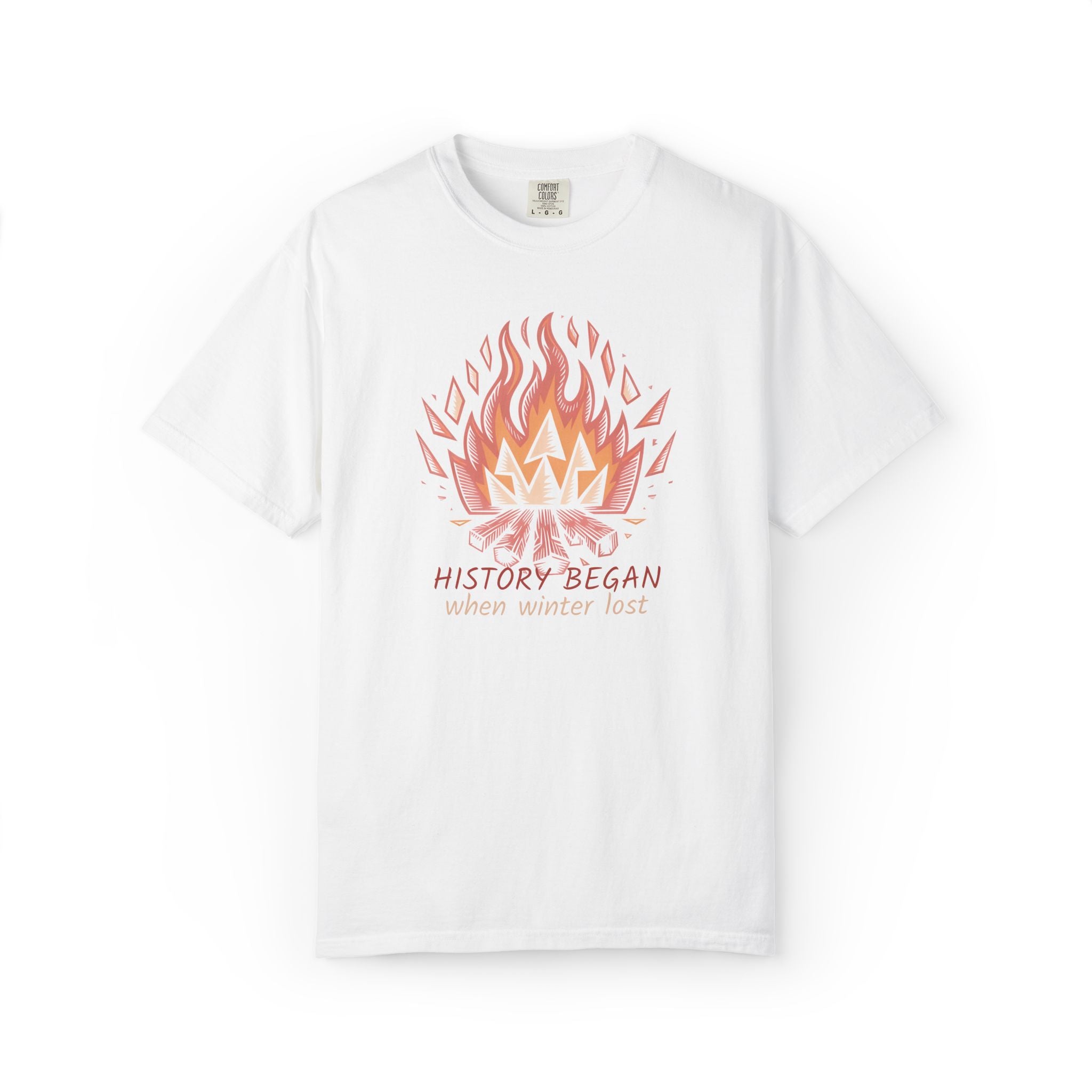 Campfire Illustration T-Shirt | flaming campfire, 'History Began' text