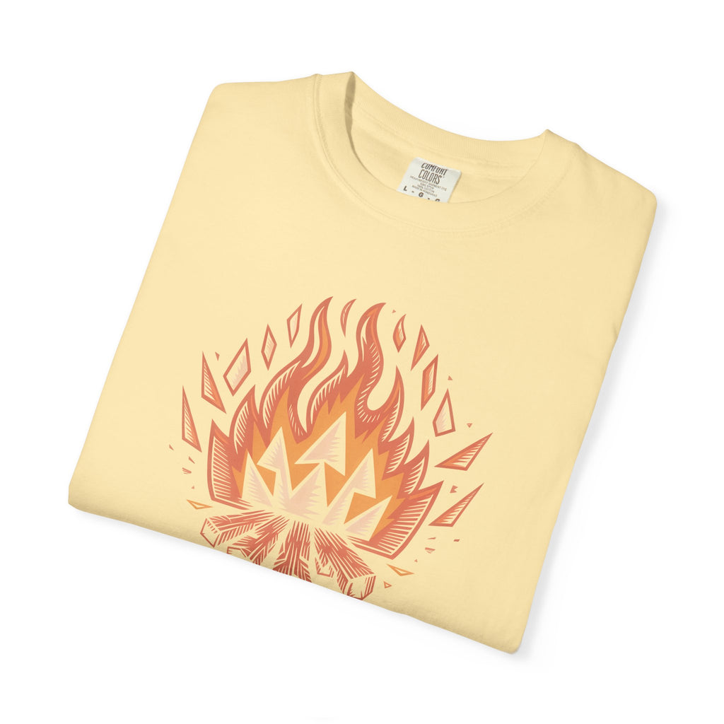 Campfire Illustration T-Shirt | flaming campfire, 'History Began' text