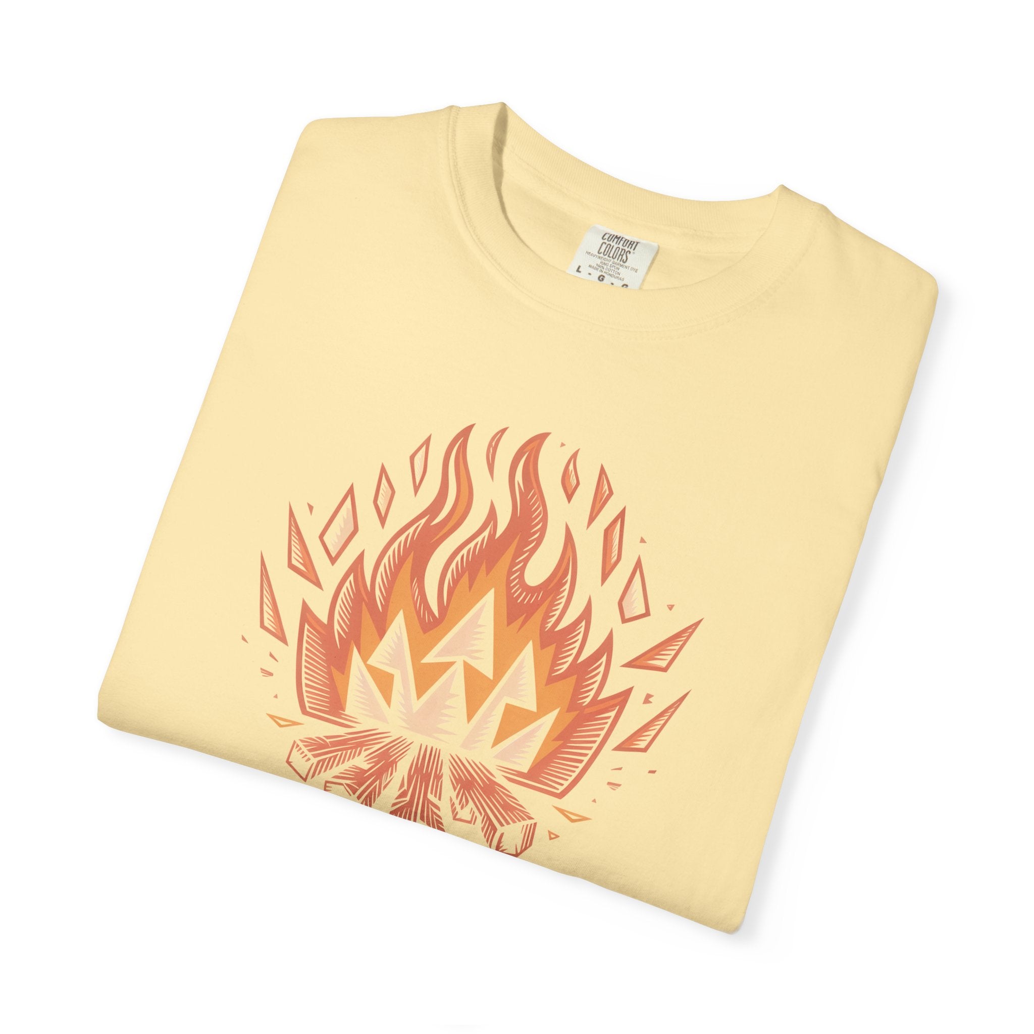 Campfire Illustration T-Shirt | flaming campfire, 'History Began' text