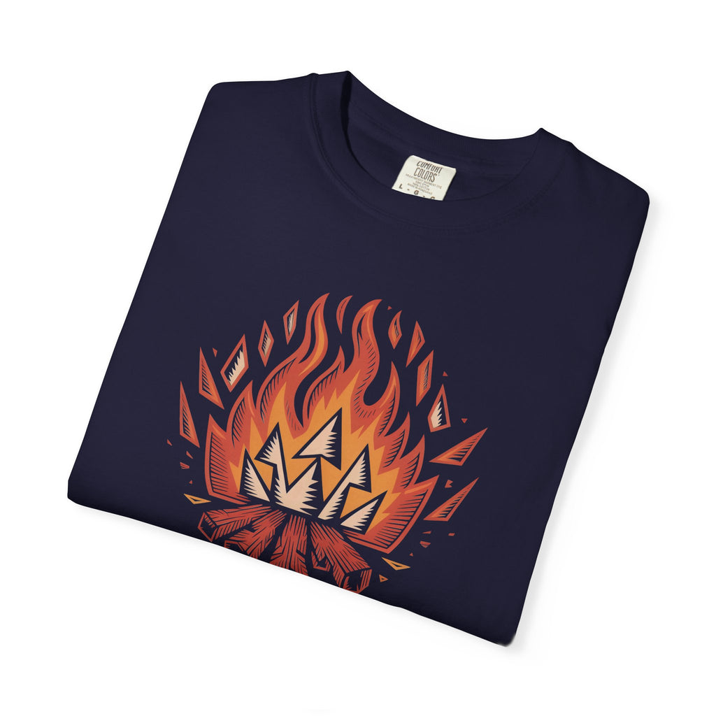 Campfire Illustration T-Shirt | flaming campfire, 'History Began' text