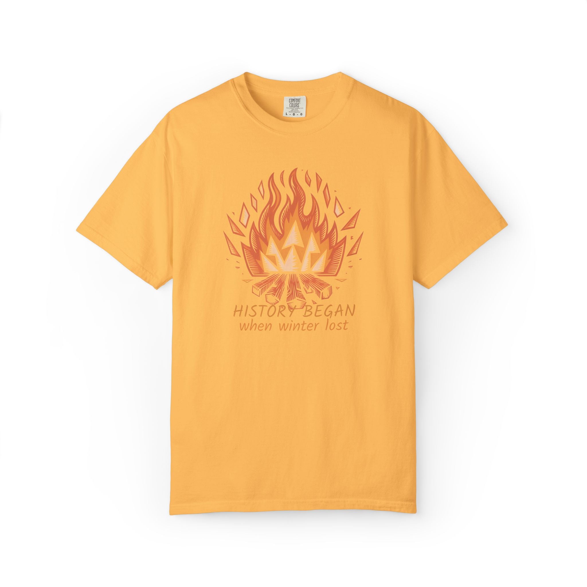 Campfire Illustration T-Shirt | flaming campfire, 'History Began' text