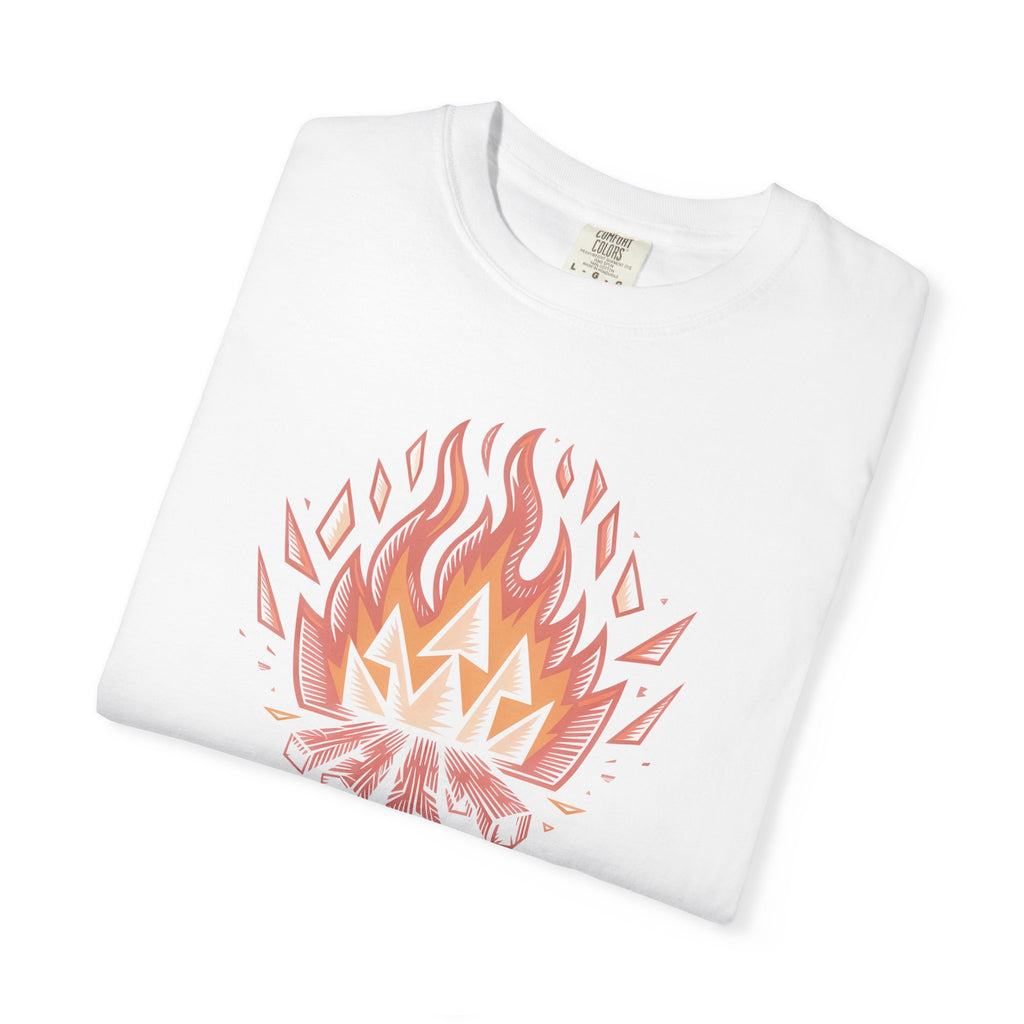 Campfire Illustration T-Shirt | flaming campfire, 'History Began' text