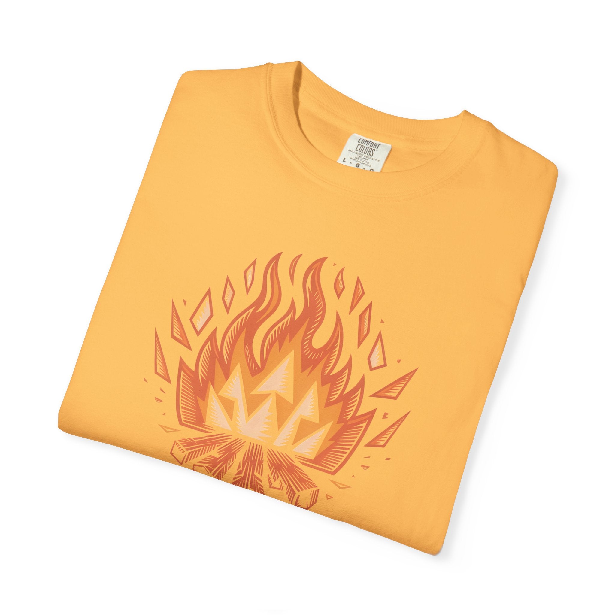 Campfire Illustration T-Shirt | flaming campfire, 'History Began' text