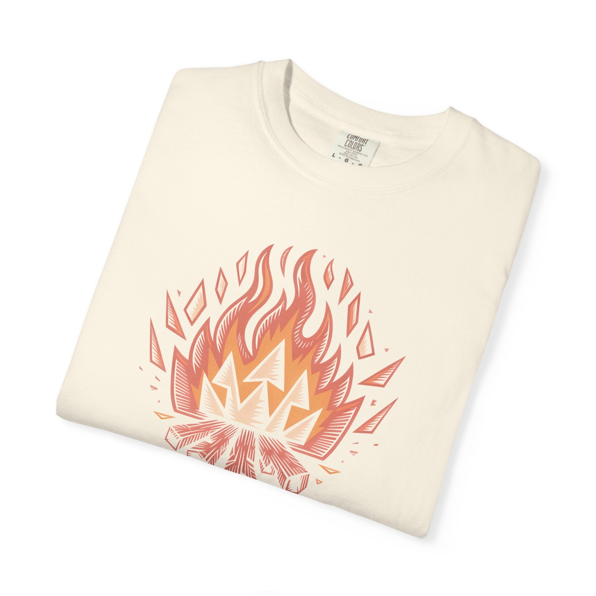 Campfire Illustration T-Shirt | flaming campfire, 'History Began' text