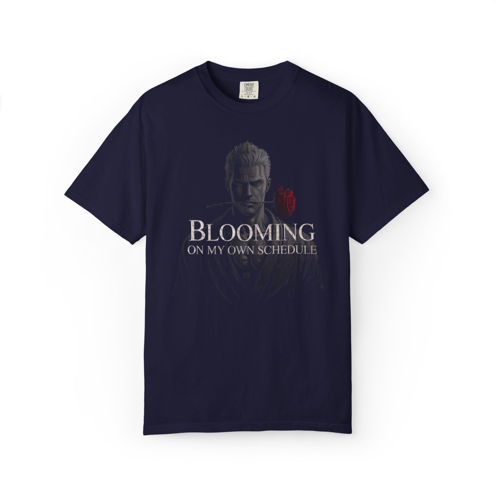Blooming on My Own Schedule T-shirt | Dark Portrait Rose Graphic