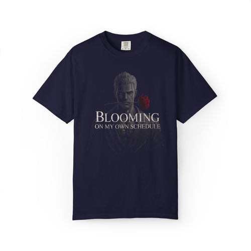 Blooming on My Own Schedule T-shirt | Dark Portrait Rose Graphic