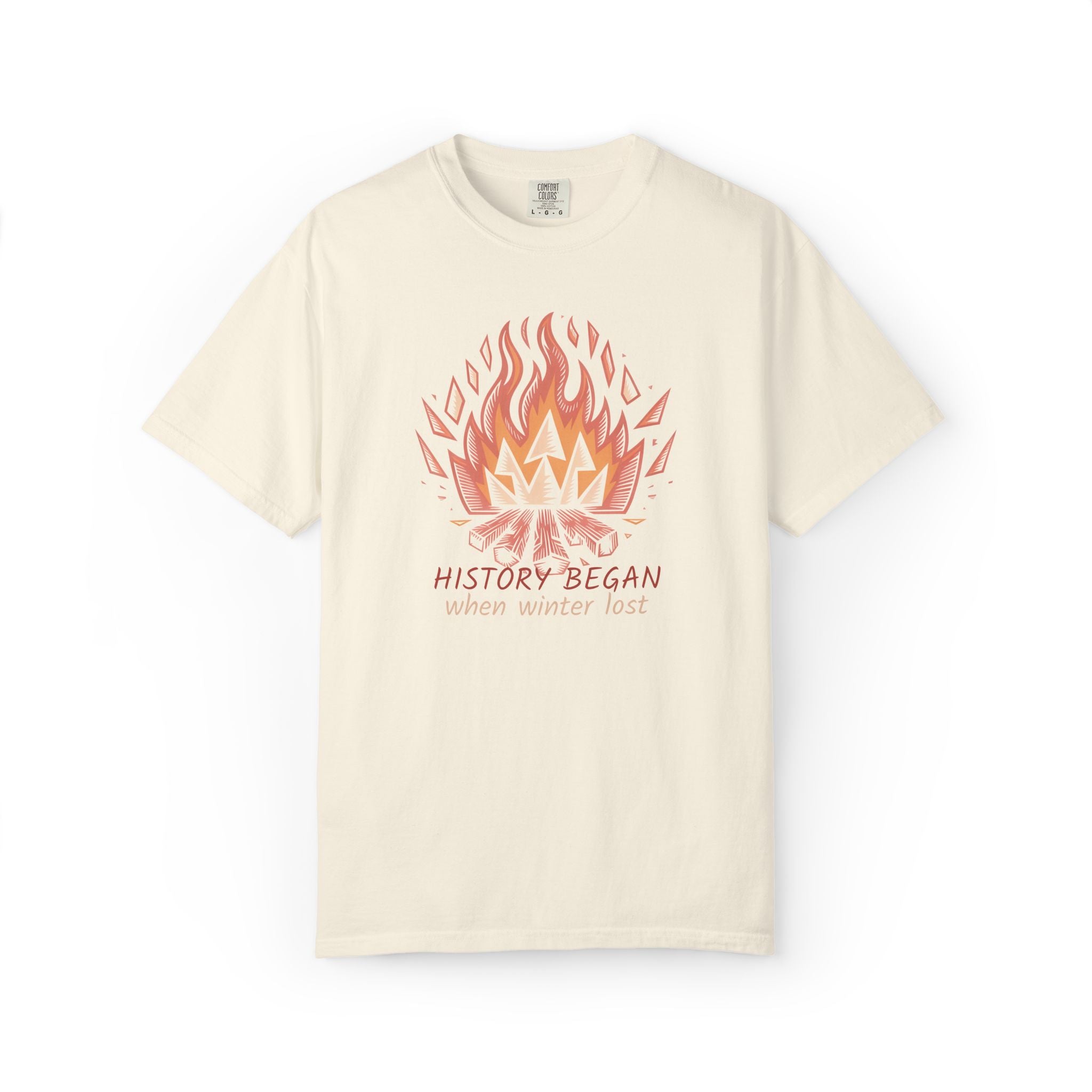 Campfire Illustration T-Shirt | flaming campfire, 'History Began' text